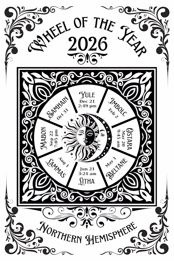 Wheel of the Year for 2026 in the Northern Hemisphere