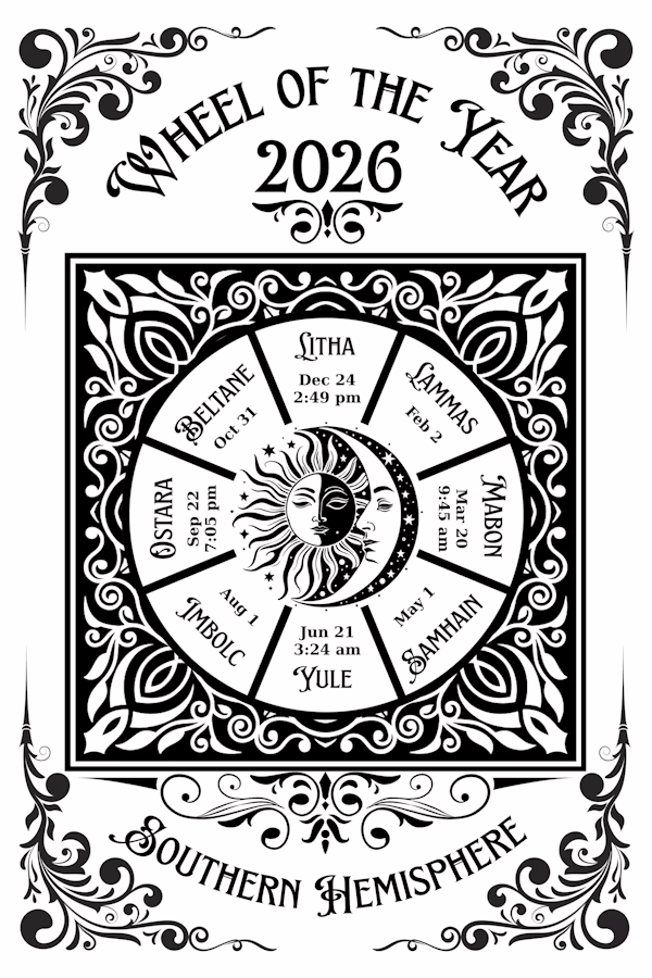 Wheel of the Year for 2026 in the SouthernHemisphere